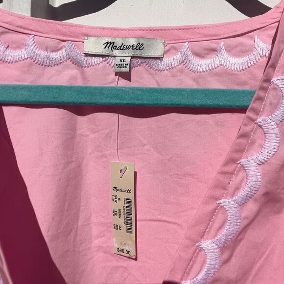 Madewell Pink Wrap Blouse with White Embroidery - Picture 7 of 12